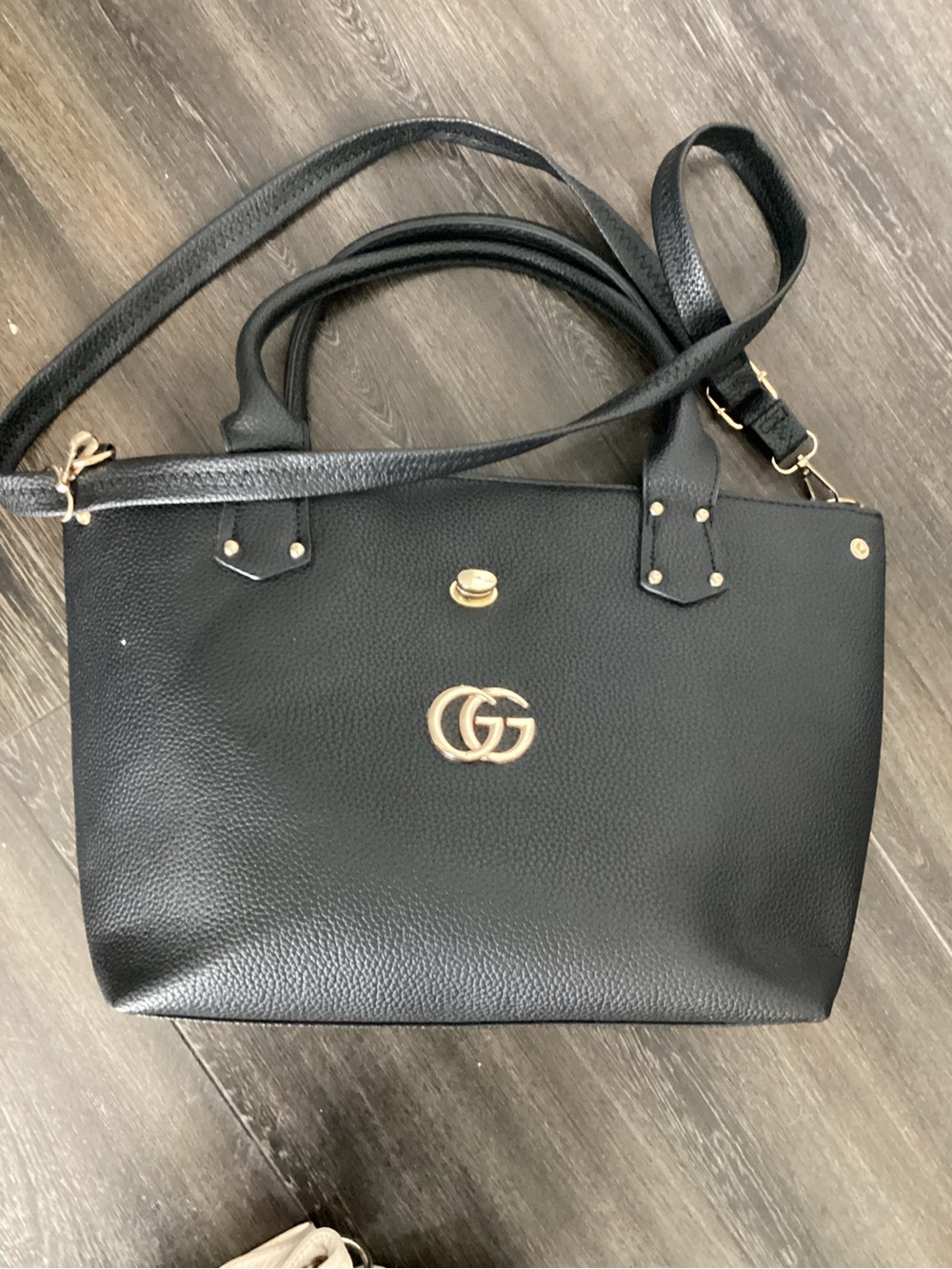 Black GG Logo Tote Bag with Shoulder Strap